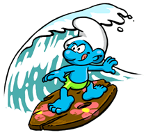 Gif de pitufo surfeando